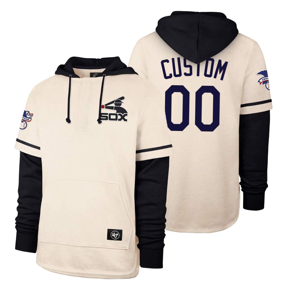 Men Chicago White Sox #00 Custom Cream 2021 Pullover Hoodie MLB Jersey